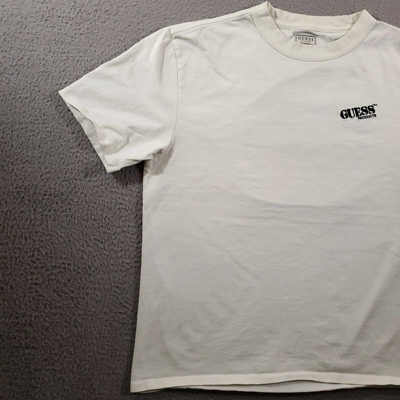Guess Shirt Mens Small White Crew Neck Embroidered Logo Graphic Print Back Hit - Picture 4 of 11